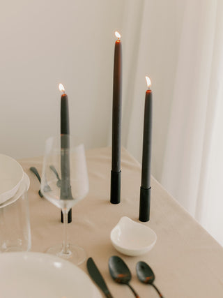 Monterey Taper Candle Set in Charcoal on Table with Place Setting