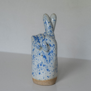 Hand Sculptural Objects - Cobalt Splatter Crossed Fingers