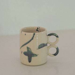 Nichols Mug in White with Emerald Splatter
