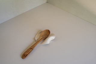Stowe Ceramic Tray in Matte White with Spoon Resting On It