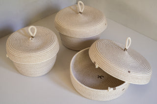 Navarre Lidded Loop Baskets in All Sizes with Wide Lid Open