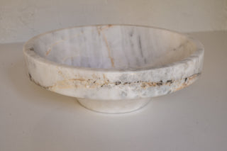 Rosalia Decorative Bowl in White Marble Close Up View