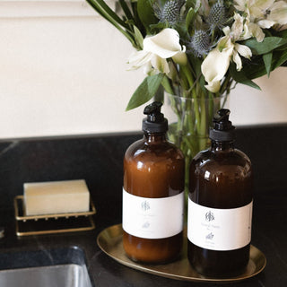 Nara Soap Stand Next to Sink and Suna Tray with Jack's Daughters Soap and Lotion