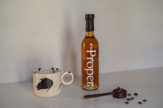 Proper Syrup in Vanilla with Cielo Mug, Xela Coffee Scoop in Ziricote, and Coffee Beans