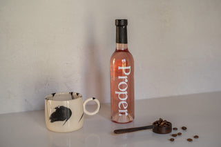 Proper Syrup in Lavender with Cielo Mug, Xela Coffee Scoop in Ziricote, and Coffee Beans
