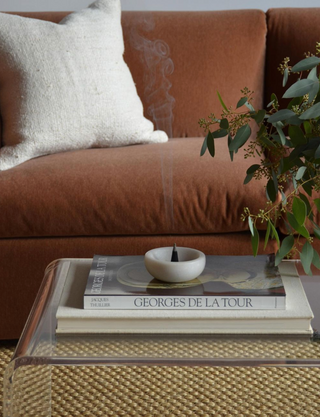 Santal Noir No. 1 Incense Cones Smoking in Bowl on Coffee Table