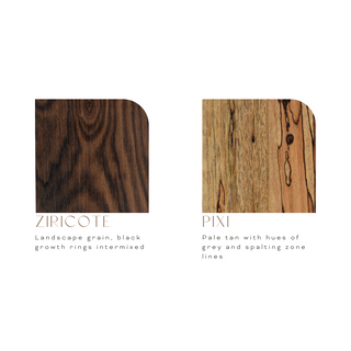 Itza Wood Finishes Swatches - Ziricote and Pixi
