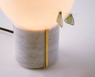 Tulum White Marble Table Lamp Detail with Small Moths